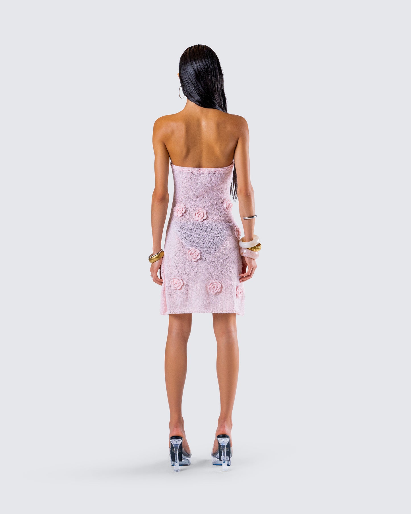 Leilani Pink Crochet Flower Mini Dress