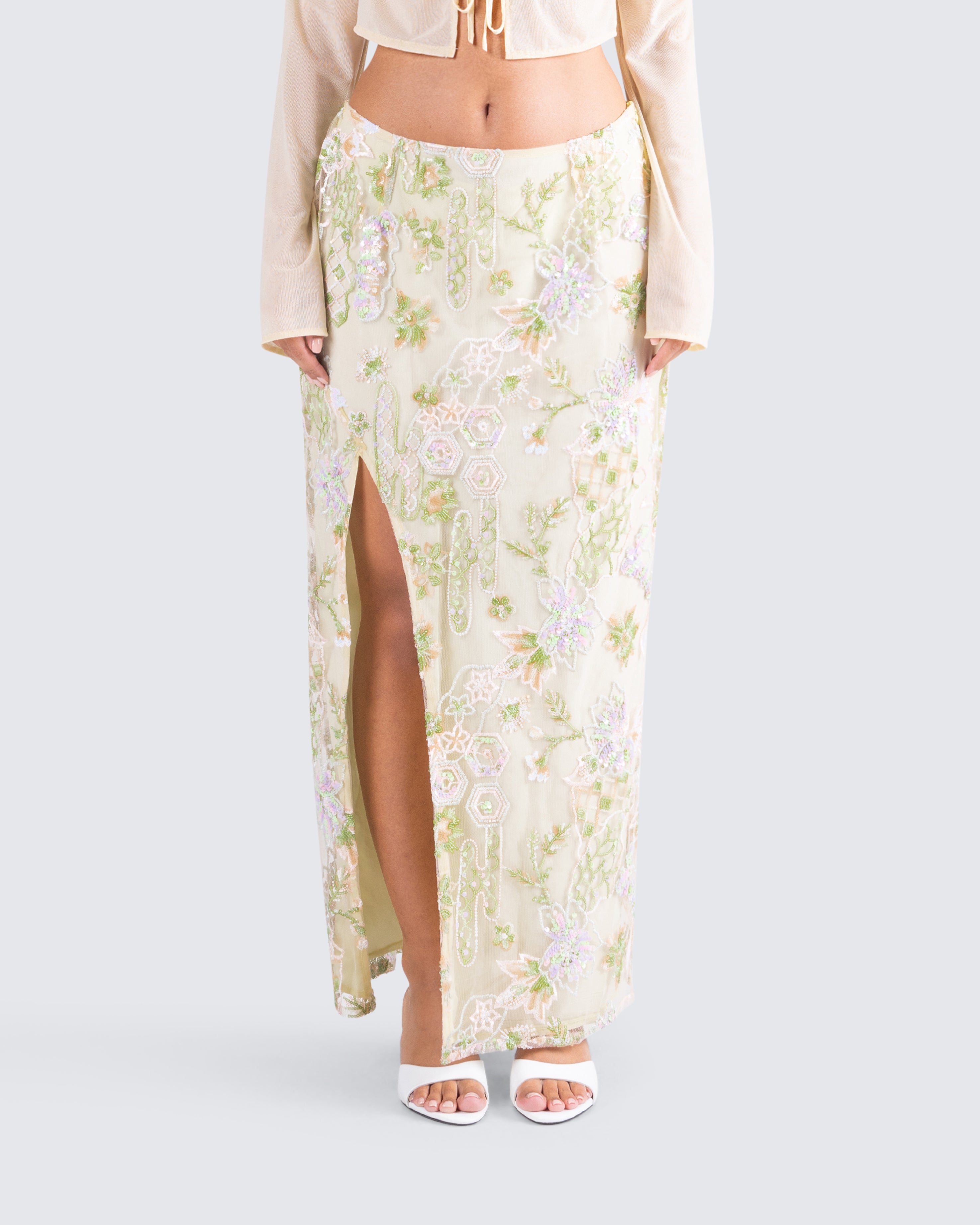 Sequin floral 2025 maxi skirt