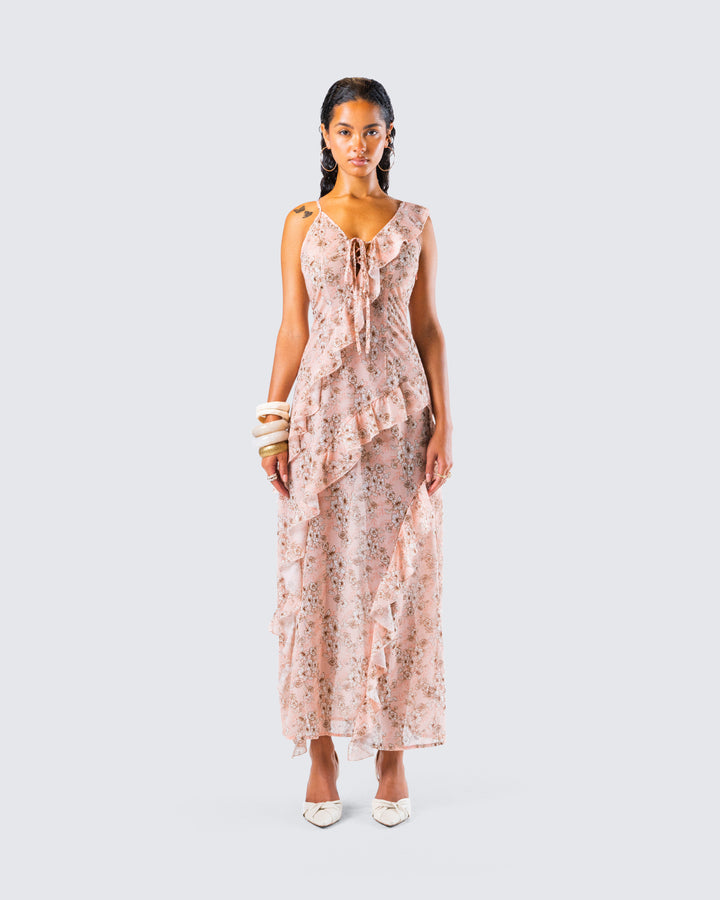 finesse pink flower dress Pink Rhinestone Mini Dress