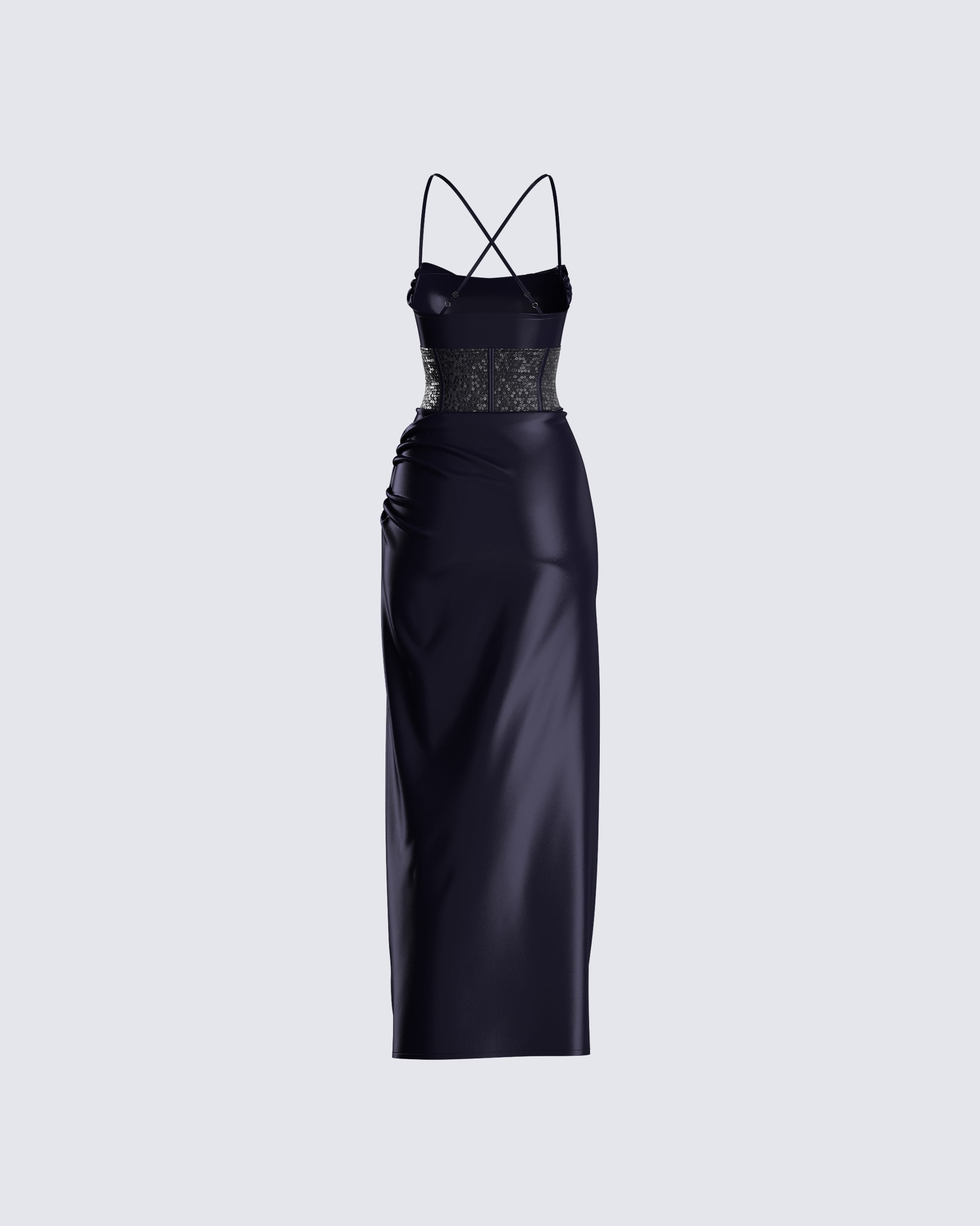 Black Satin Corset Maxi Dress - Lace Two-Piece Set FINESSE Black Satin Corset Maxi Dress - Lace Two-Piece Set FINESSE