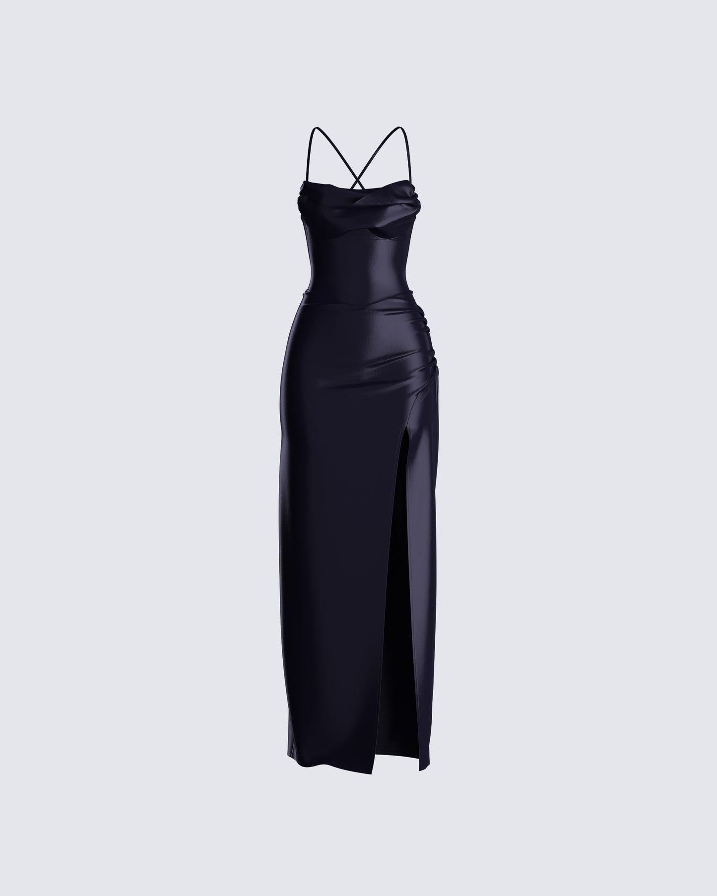 Black Satin Maxi Dress - Bodycon Slit Evening Gown FINESSE Black Satin Maxi Dress - Bodycon Slit Evening Gown FINESSE