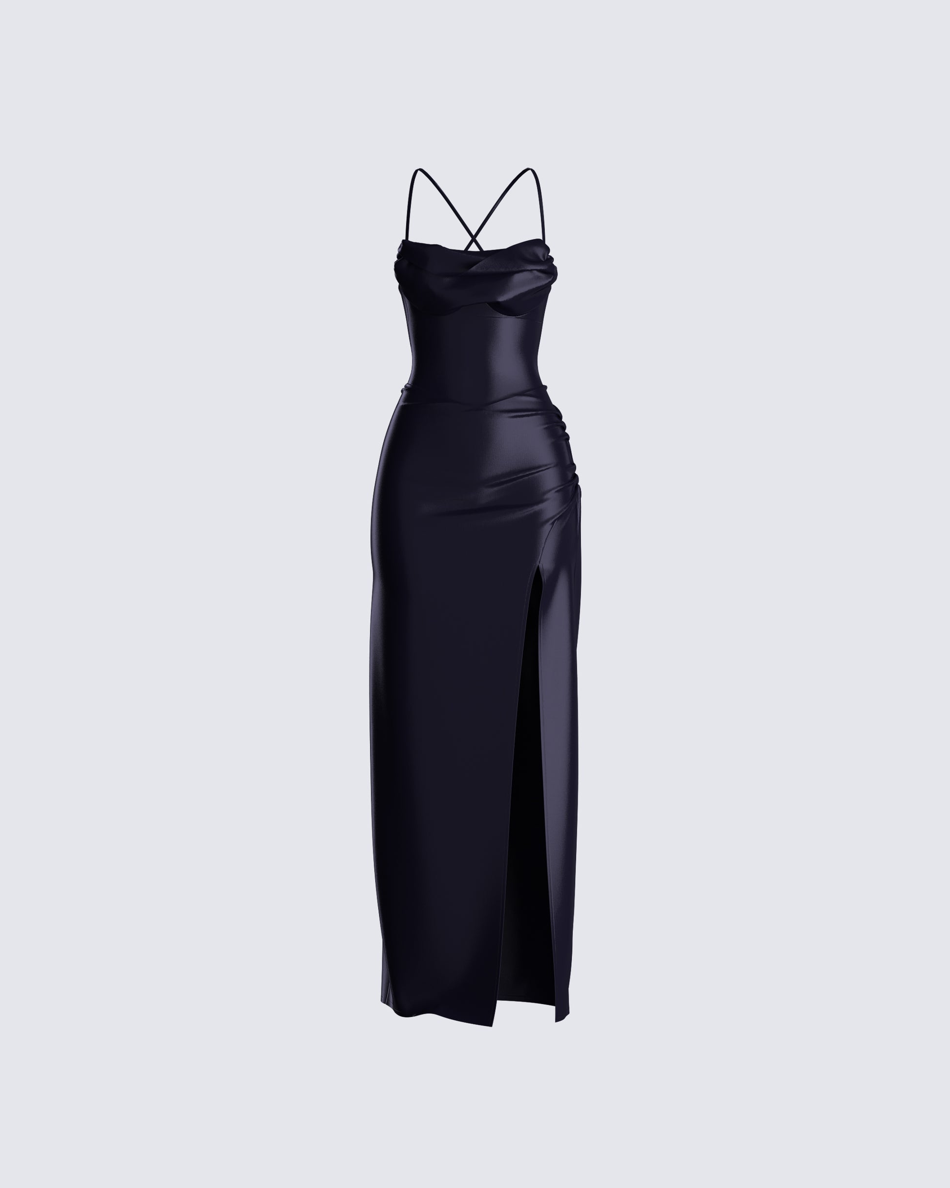 Black Satin Maxi Dress - Bodycon Slit Evening Gown FINESSE Black Satin Maxi Dress - Bodycon Slit Evening Gown FINESSE