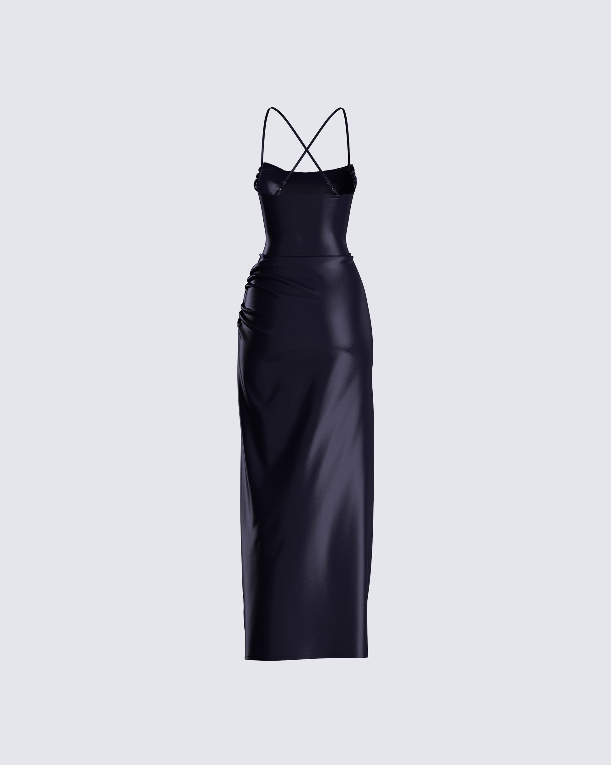Black Satin Maxi Dress - Bodycon Slit Evening Gown FINESSE Black Satin Maxi Dress - Bodycon Slit Evening Gown FINESSE