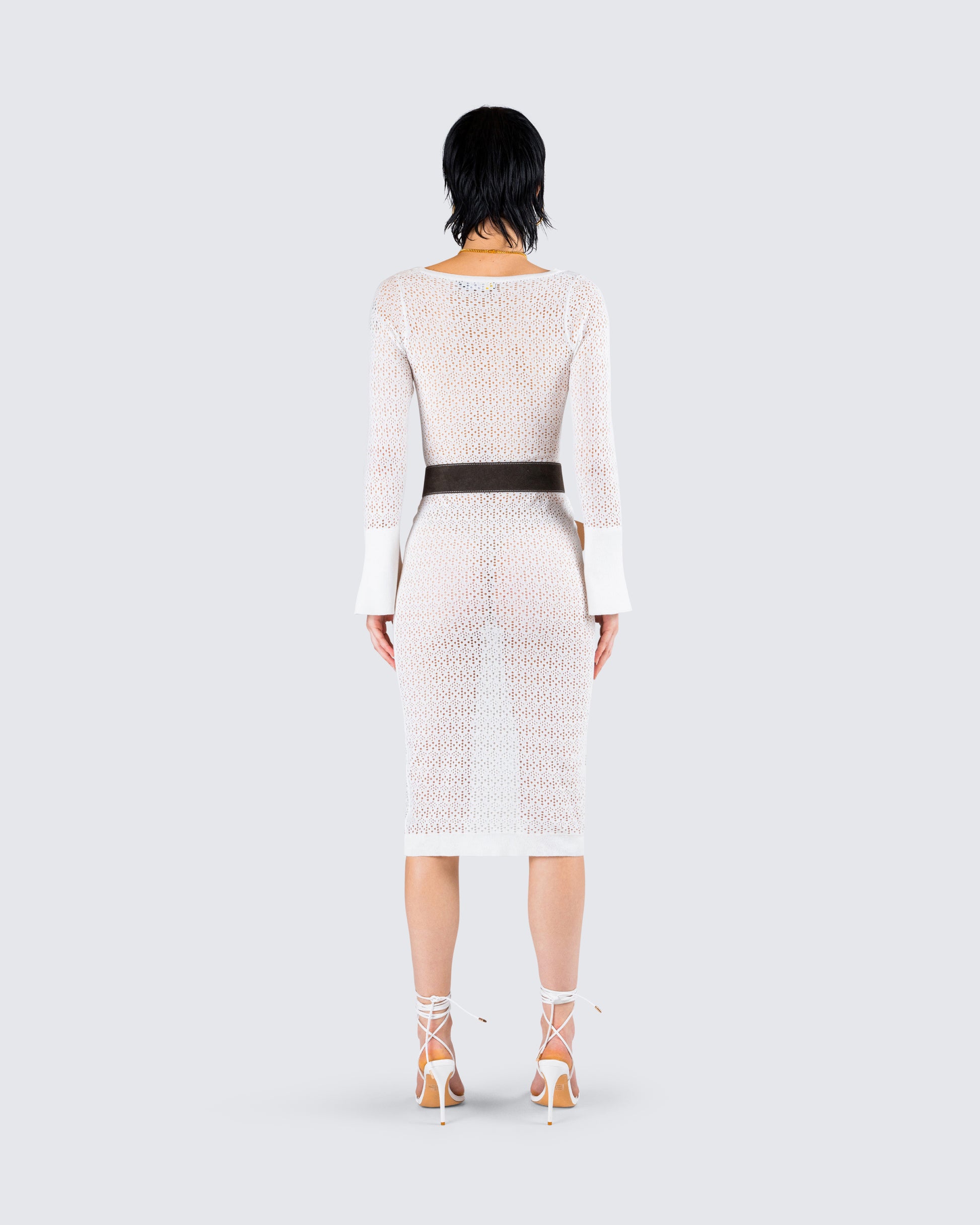White Knit Midi Dress - Long Sleeve Bodycon Sweater FINESSE White Knit Midi Dress - Long Sleeve Bodycon Sweater FINESSE