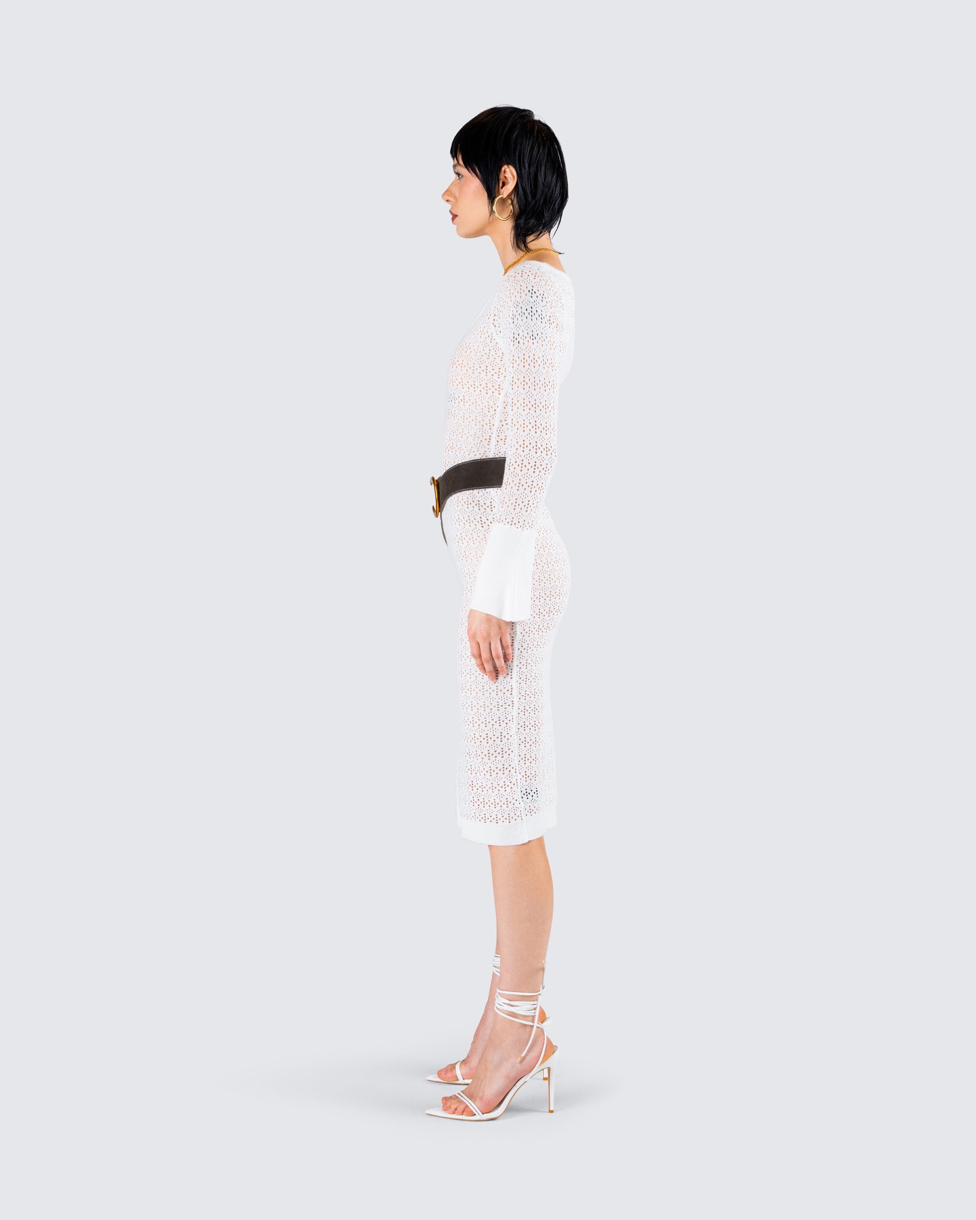 White Knit Midi Dress - Long Sleeve Bodycon Sweater FINESSE White Knit Midi Dress - Long Sleeve Bodycon Sweater FINESSE