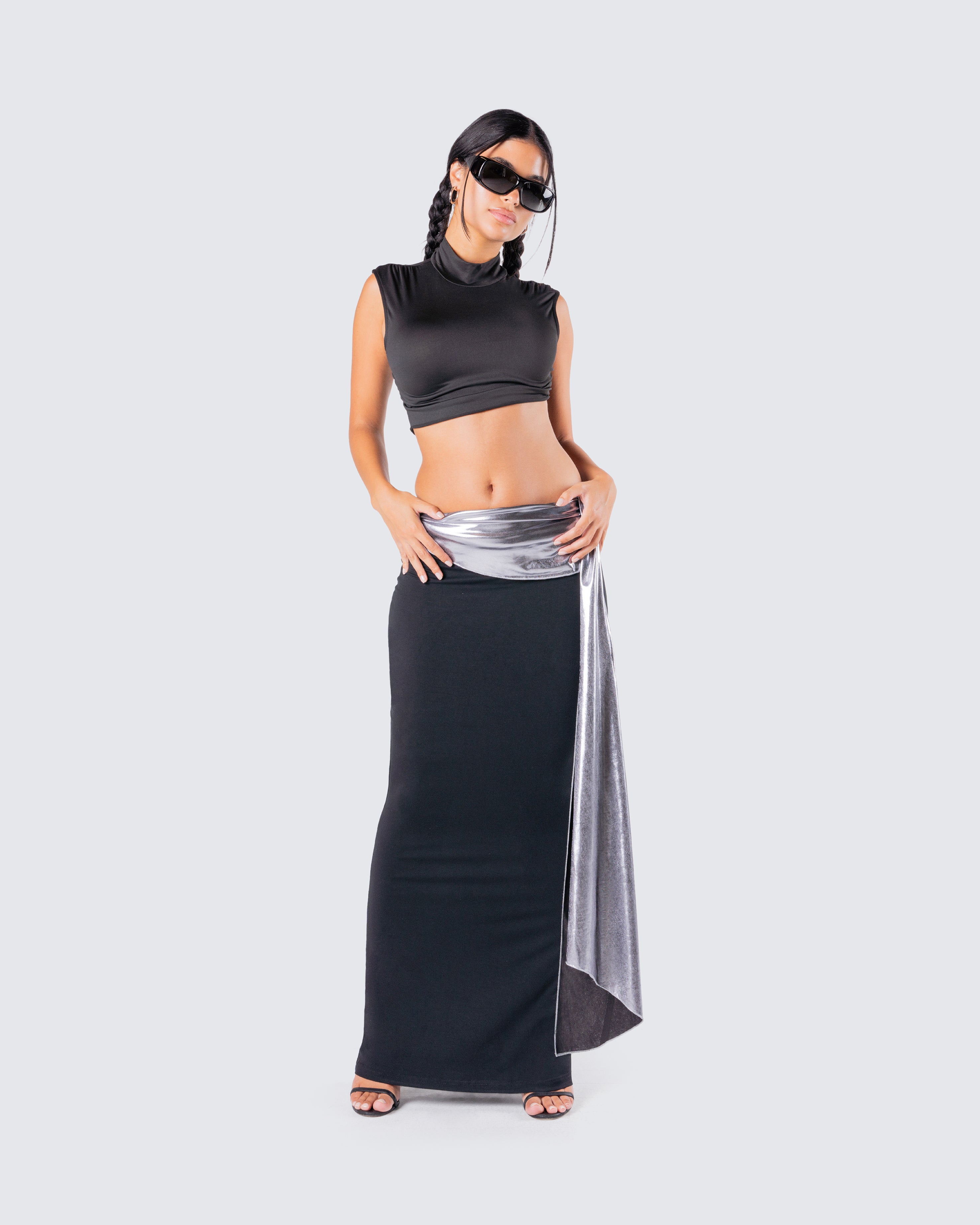 Leylany Black Draped Maxi Skirt