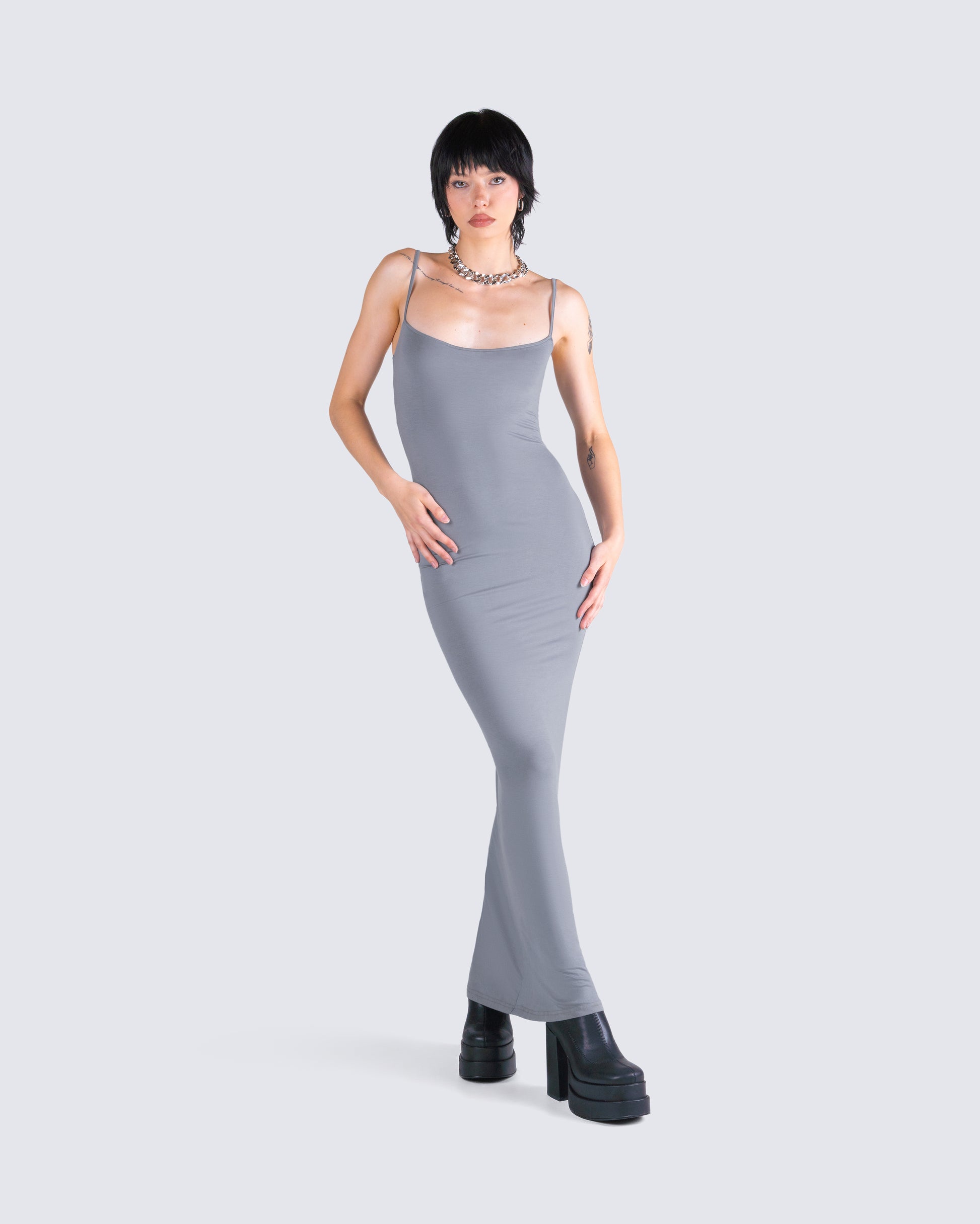 grey bodycon maxi dress Dylan Bodycon Maxi Dress in Heather Grey Worth Collective