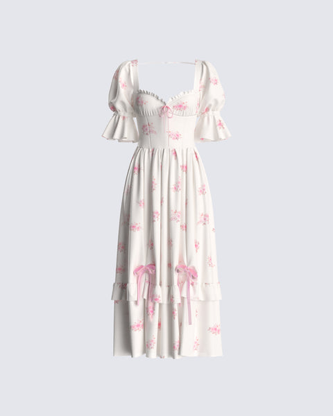 Ivory Floral Midi Dress