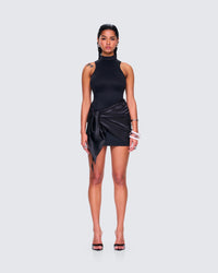 Lindsey Black Wrap Mini Dress