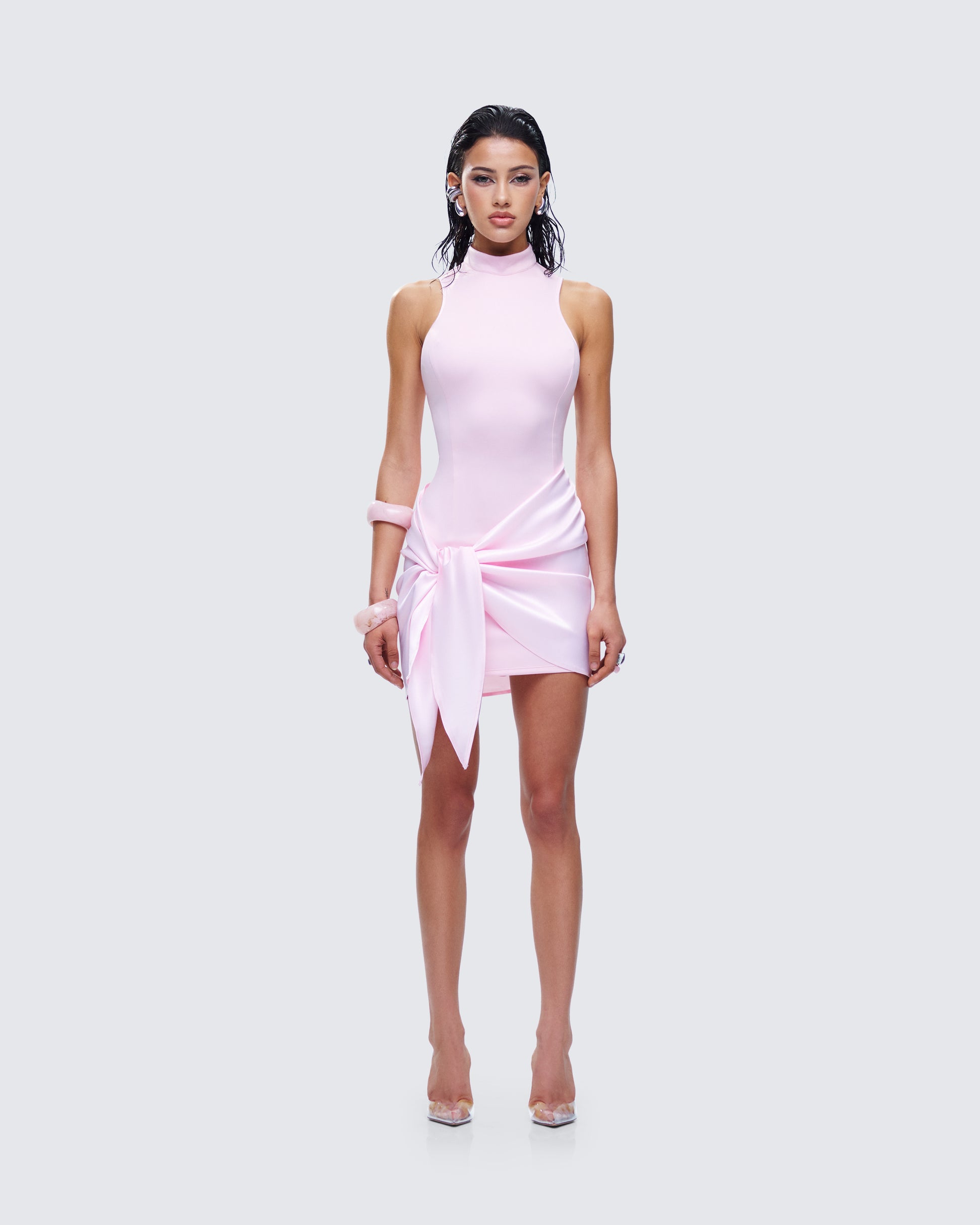 mini dress with wrap skirt Pink Mini Dress