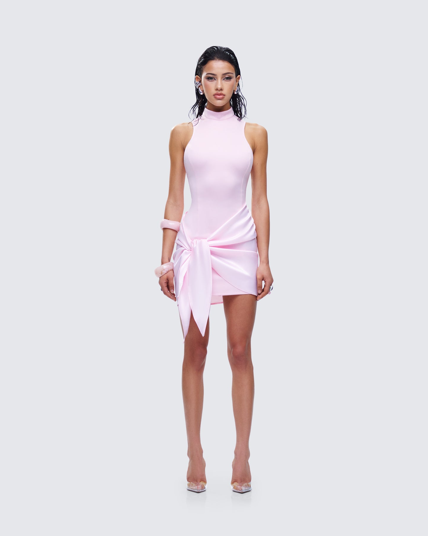 Lindsey Pink Wrap Mini Dress