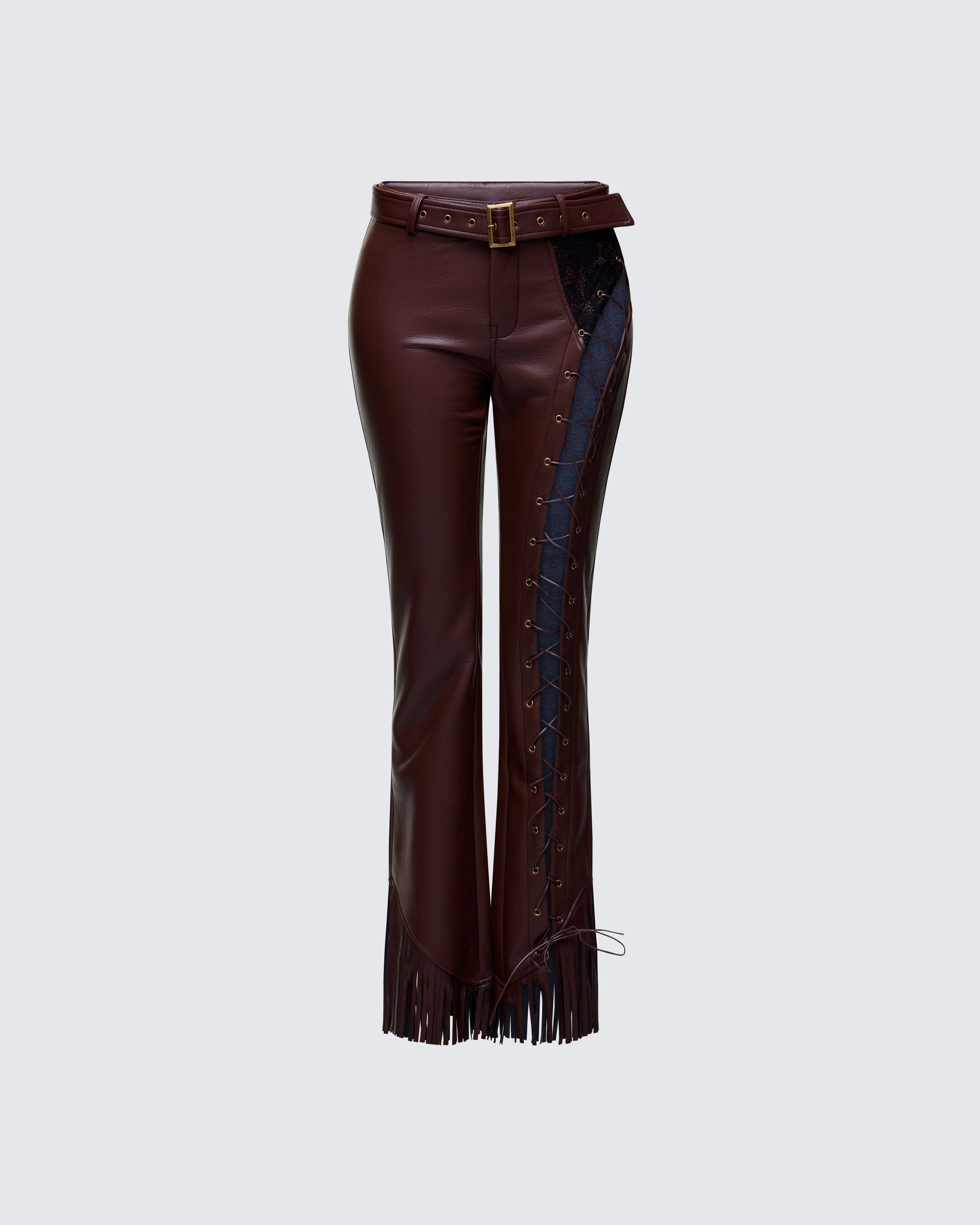 Liora Brown Vegan Leather Laced Pants product front