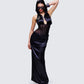 Lirael Black Sheer Corset Maxi Dress