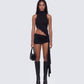 Lisi Black High Neck Cut Away Jersey Mini Dress model front