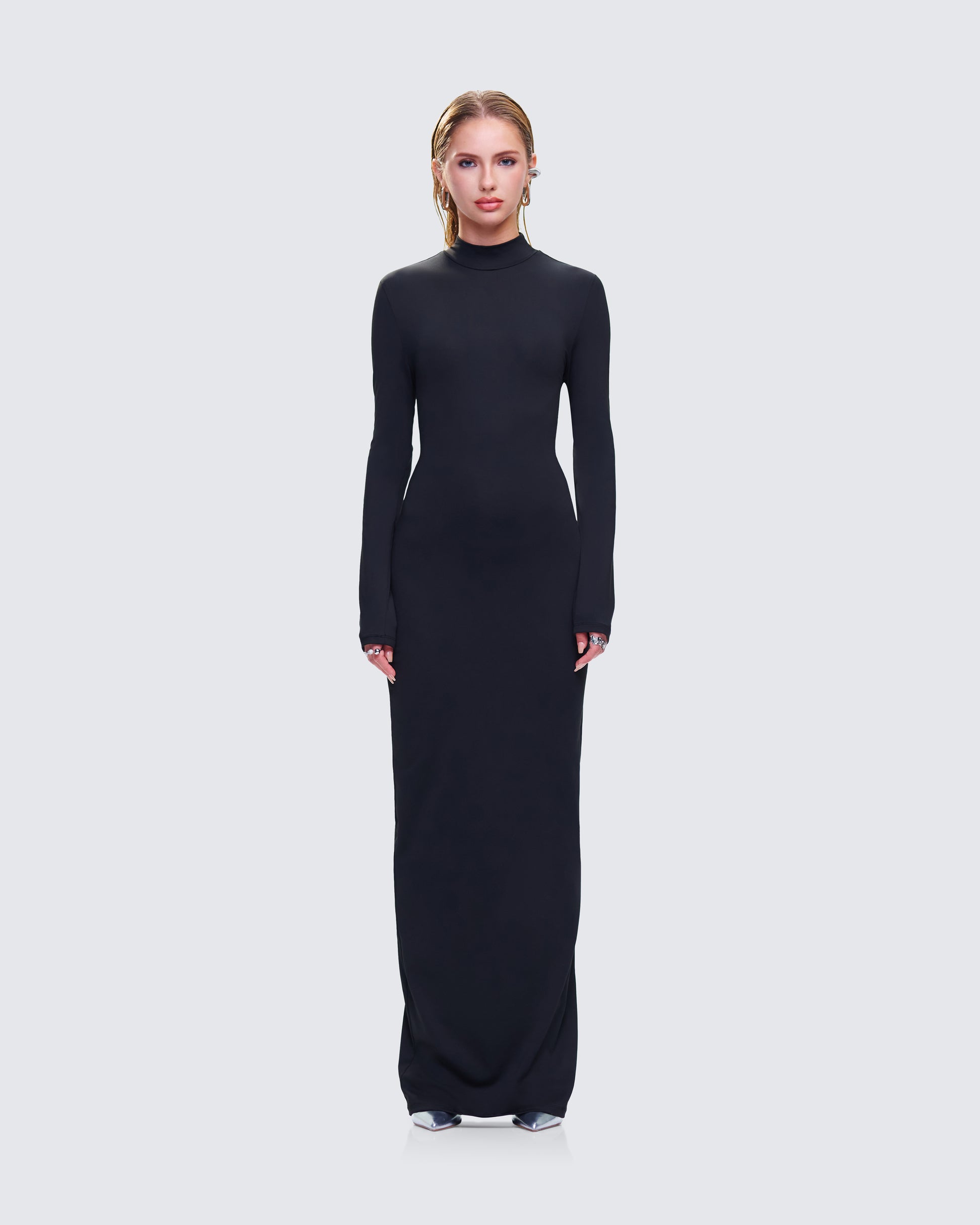 Black Turtleneck Maxi Dress - Long Sleeve Bodycon FINESSE Black Turtleneck Maxi Dress - Long Sleeve Bodycon FINESSE