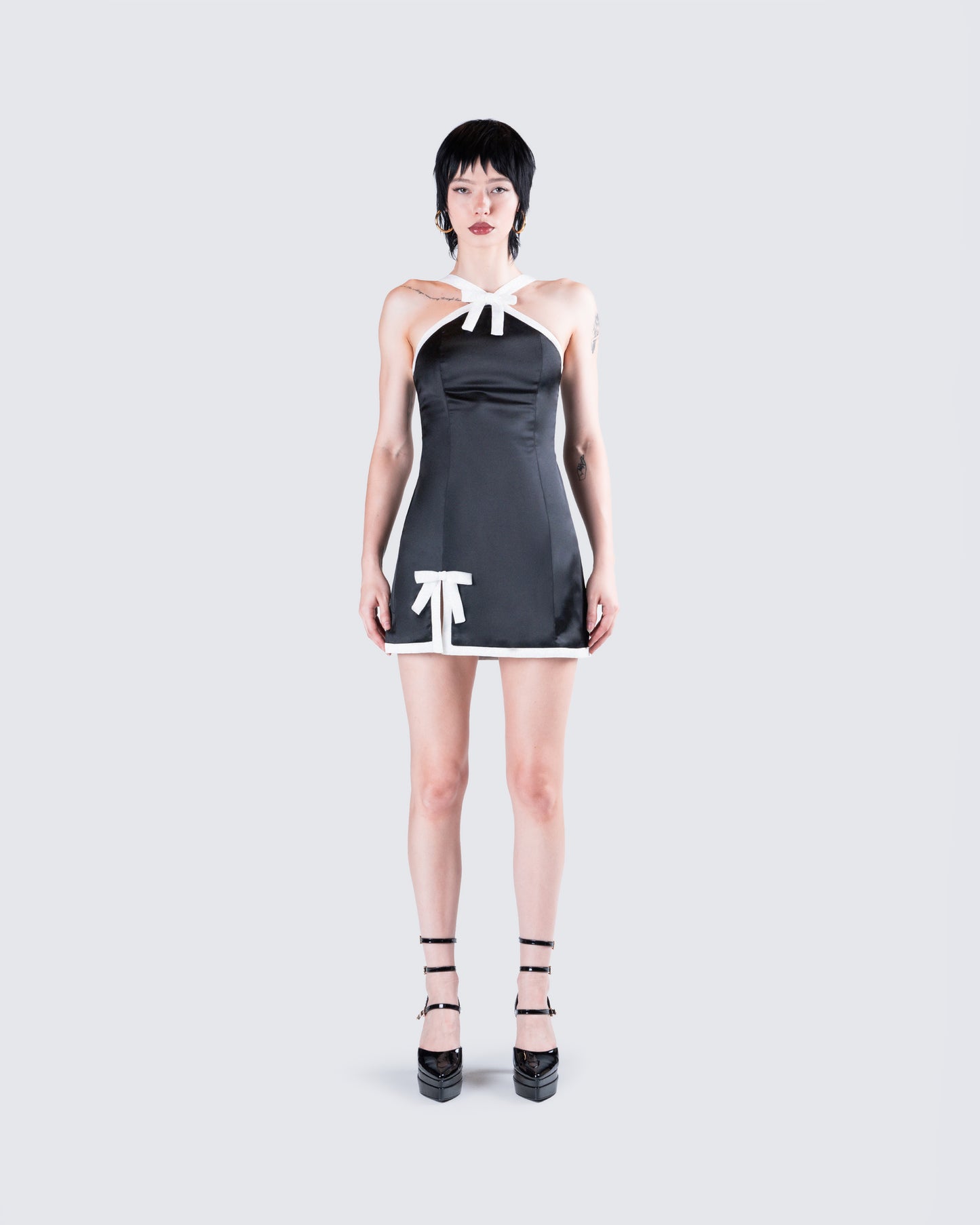 Lora Black Charmeuse Mini Dress