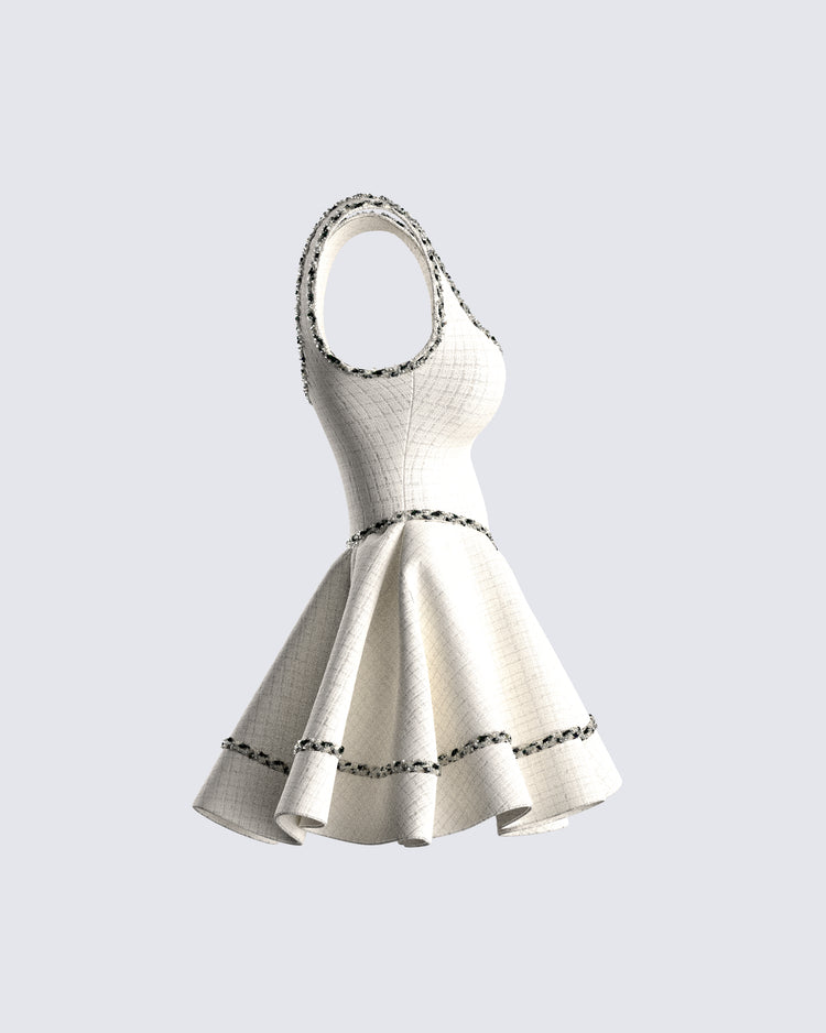 Lorene Ivory Tweed Mini Dress