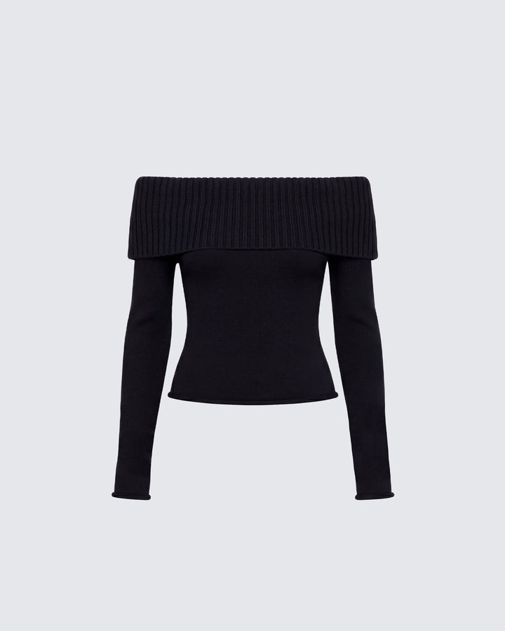 Lorraine – Schwarzes Strickpullover-Oberteil