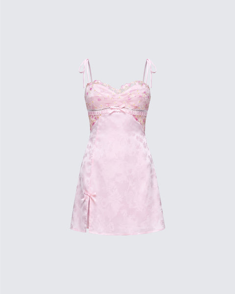 mini lace slip dress Pink Satin Mini Dress