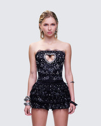 Love Hand Beaded Rhinestone Black Corset Top