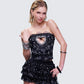 Love Hand Beaded Rhinestone Black Corset Top