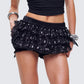 Love Hand Beaded Rhinestone Black Ruffle Short