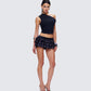 Love Hand Beaded Rhinestone Black Ruffle Short