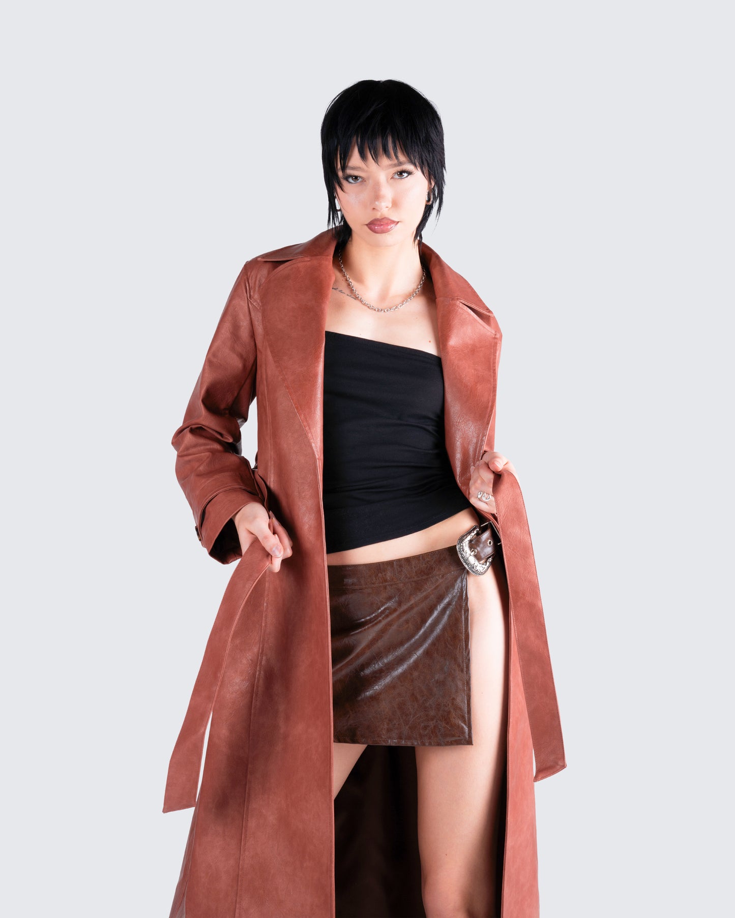 Lu Brown Vegan Leather Coat