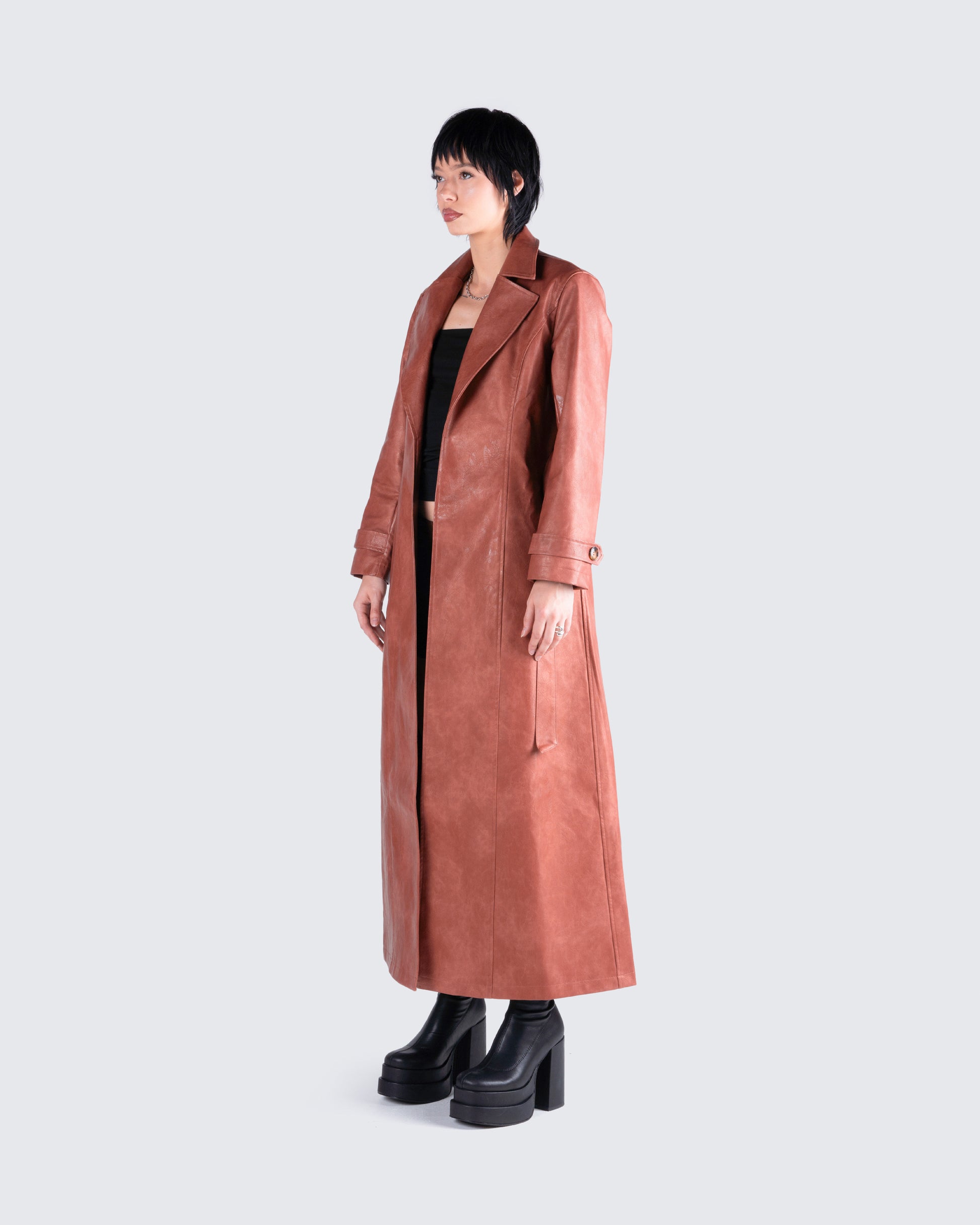Women's Vegan Leather Long-Length Coat
