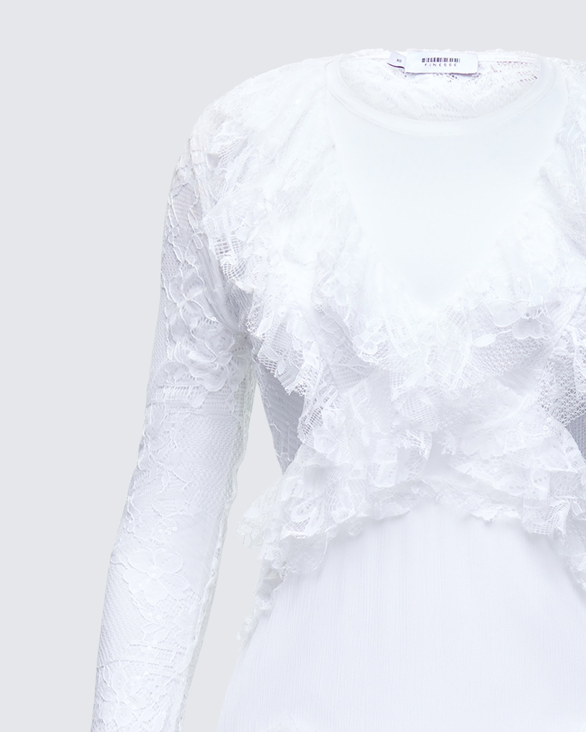 white long sleeve sheer lace maxi dress Long Sleeve Structured Lace Maxi Dress White