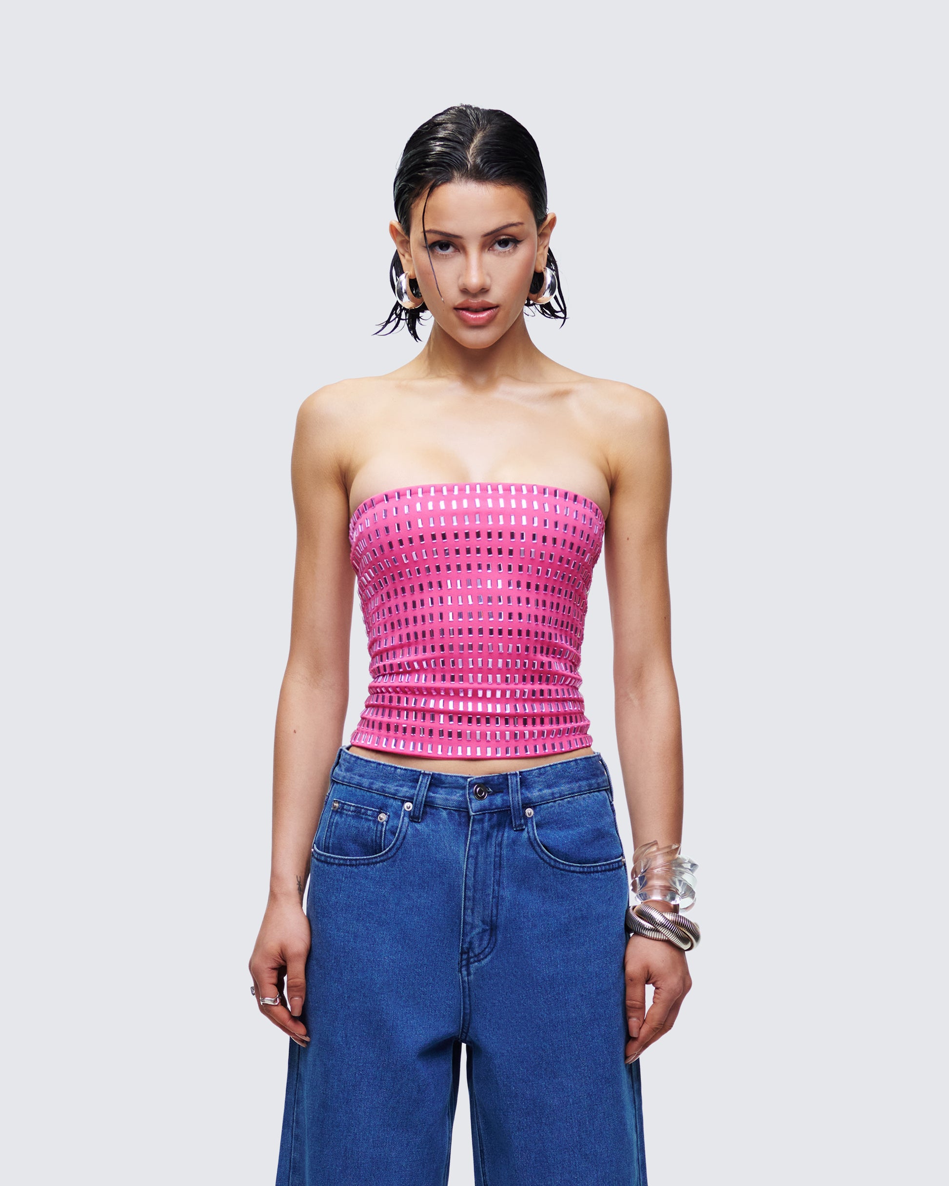 Luminosa Pink Hotfix Tube Top model front