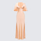 Loretta Orange Satin Cape Sleeve Dress product front