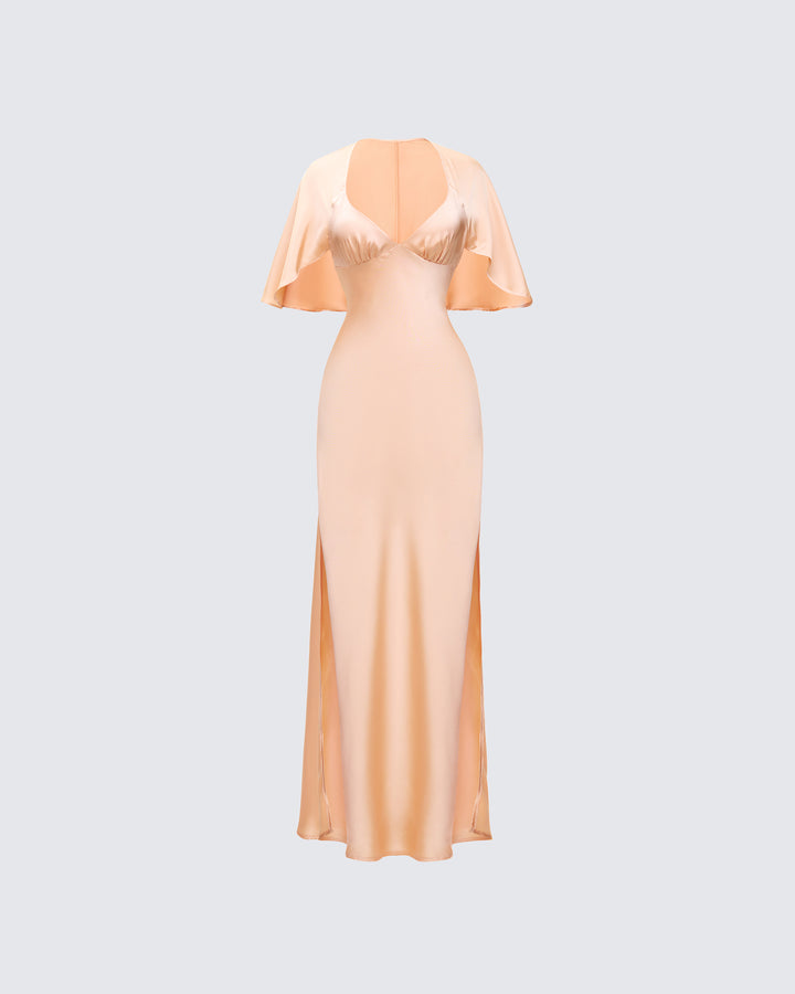 Loretta Orange Satin Cape Sleeve Dress product front