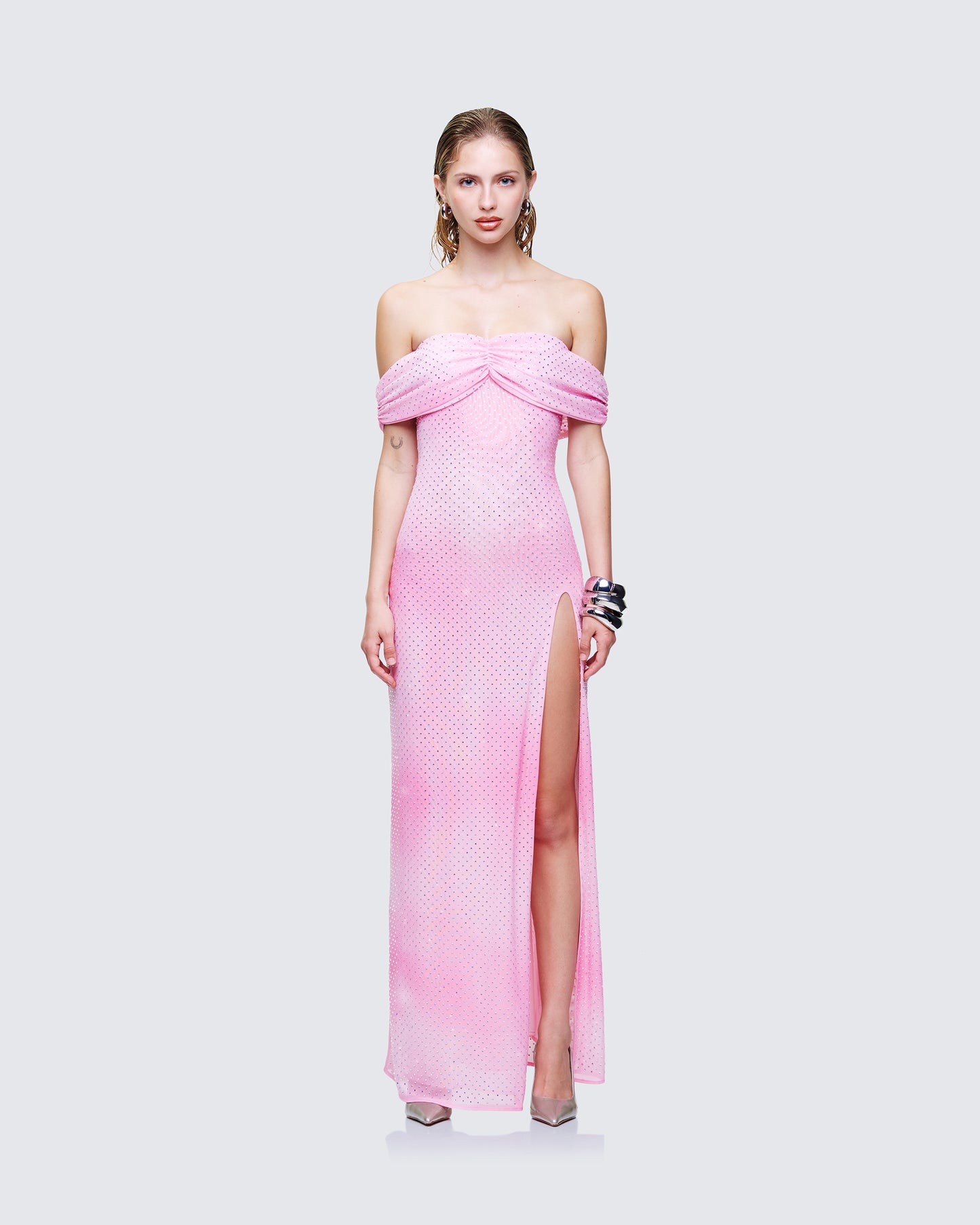 Women's pink maxi dress front view – FINESSE