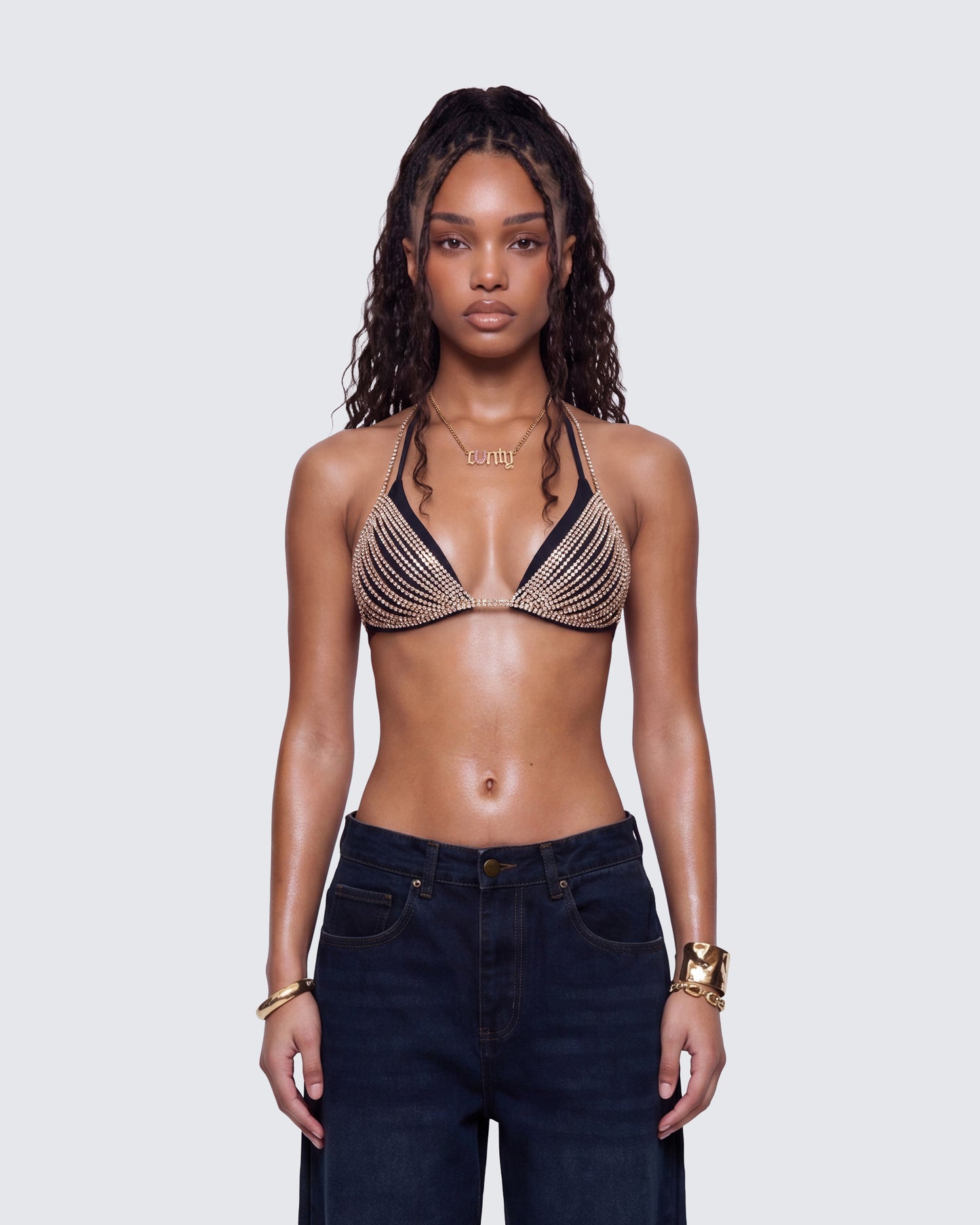 Maelis Gold Diamante Bralet model front