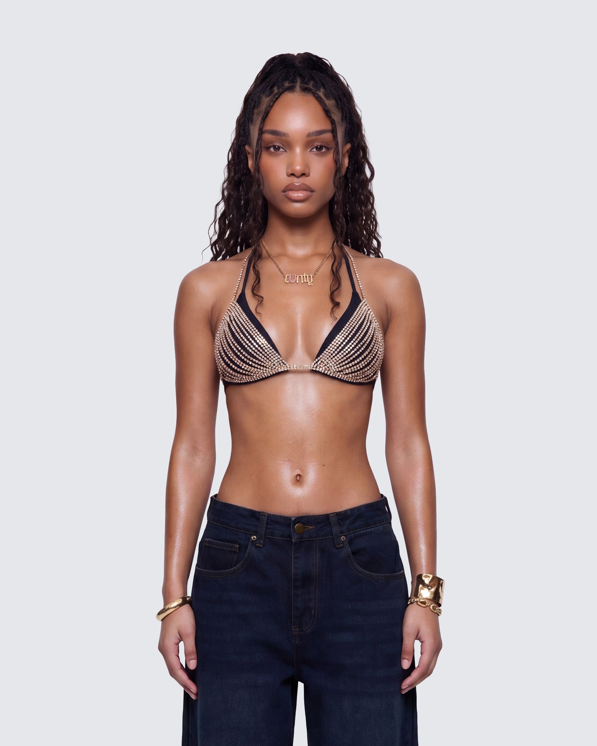 Maelis Gold Diamante Bralet model front
