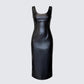 Maia Black Faux Leather Midi Dress