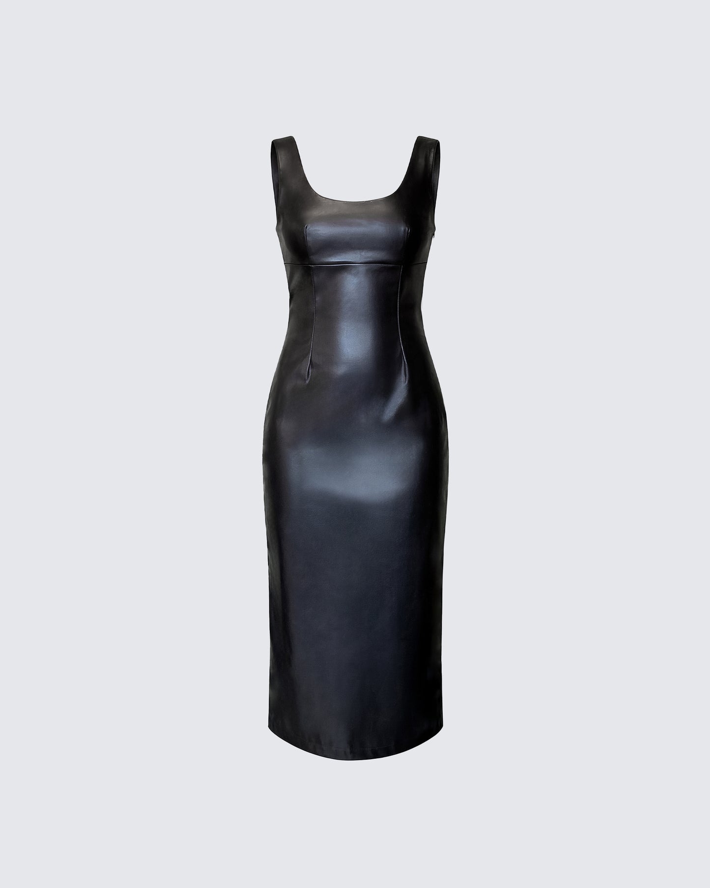 Maia Black Faux Leather Midi Dress