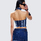 Maja Blue Denim Lace Up Corset Top