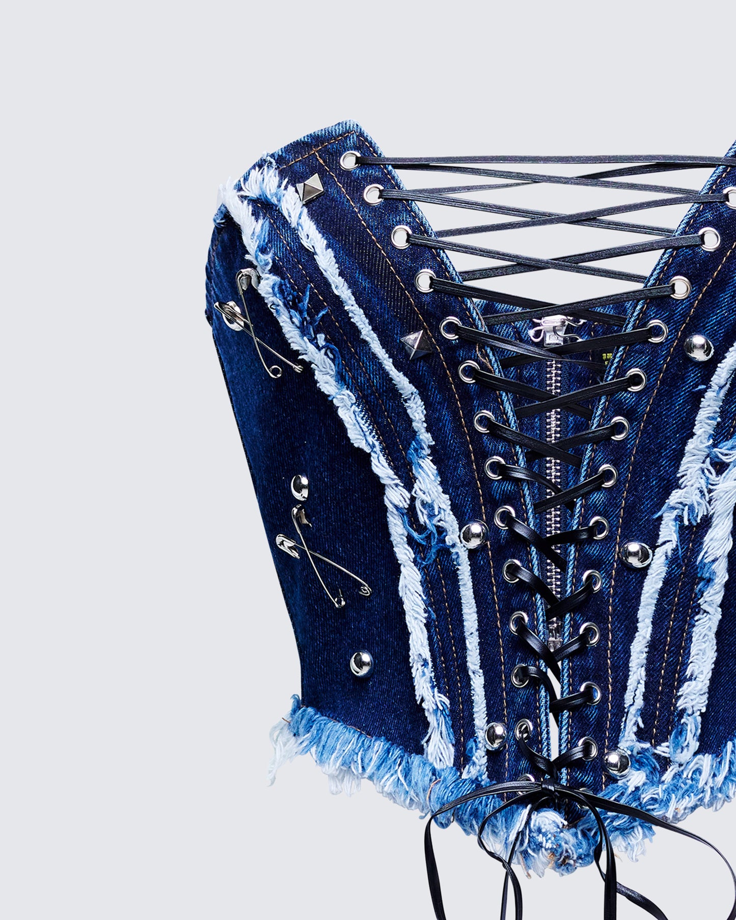 Maja Blue Denim Lace Up Corset Top