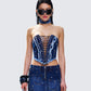 Maja Blue Denim Lace Up Corset Top