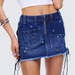 Maja Blue Denim Lace Up Micro Mini Skirt