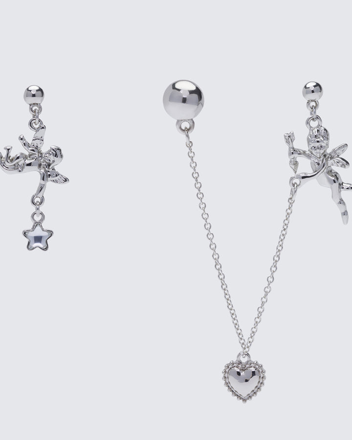 Malaika Silver Cherub Earring Set