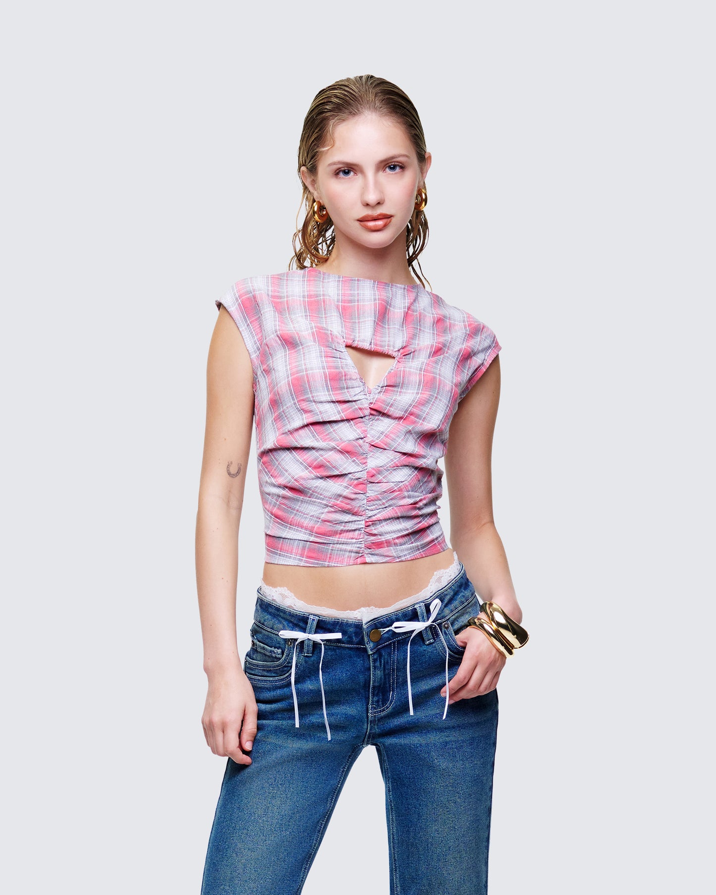 Malak Multi Check Cutout Shirt