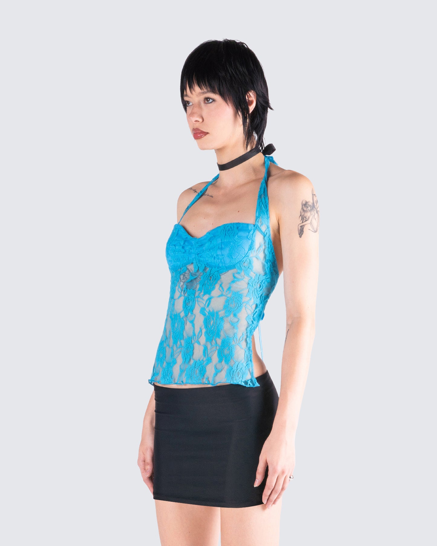 Mali Turquoise Lace Halter Top