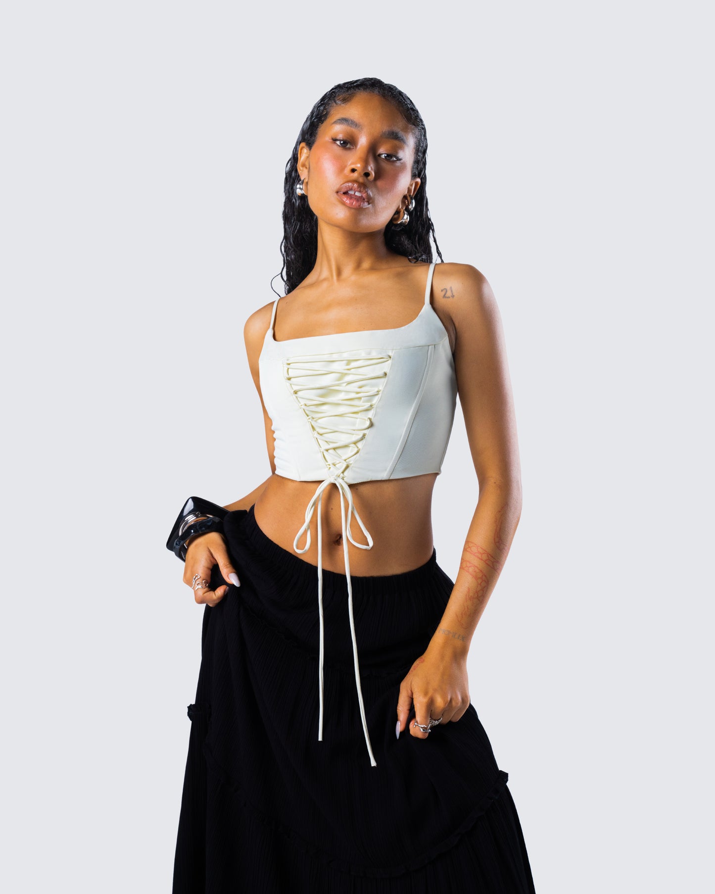 Malia Ivory Lace Up Corset Top