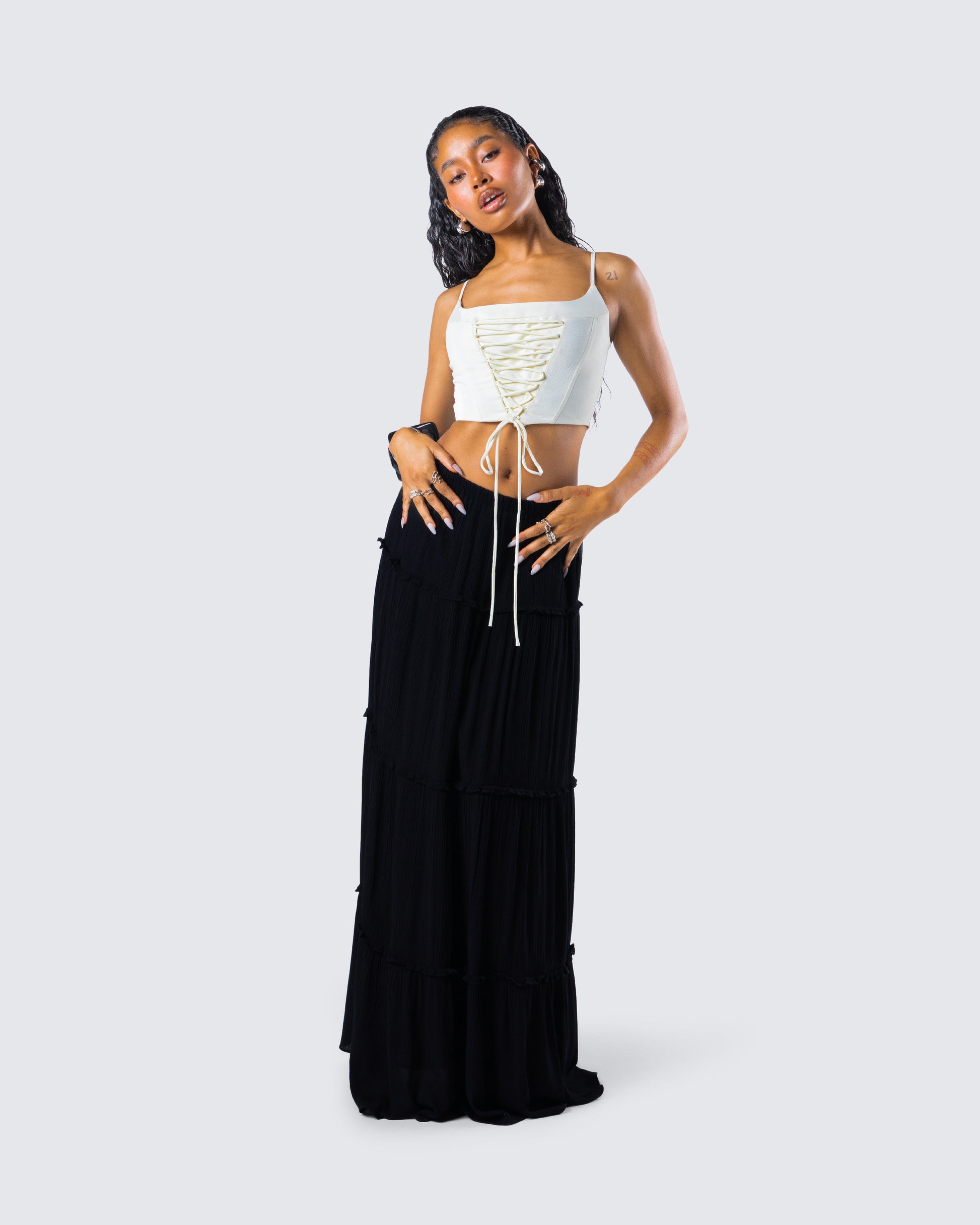 Ivory Lace-Up Corset Top - Structured Bustier FINESSE Ivory Lace-Up Corset Top - Structured Bustier FINESSE