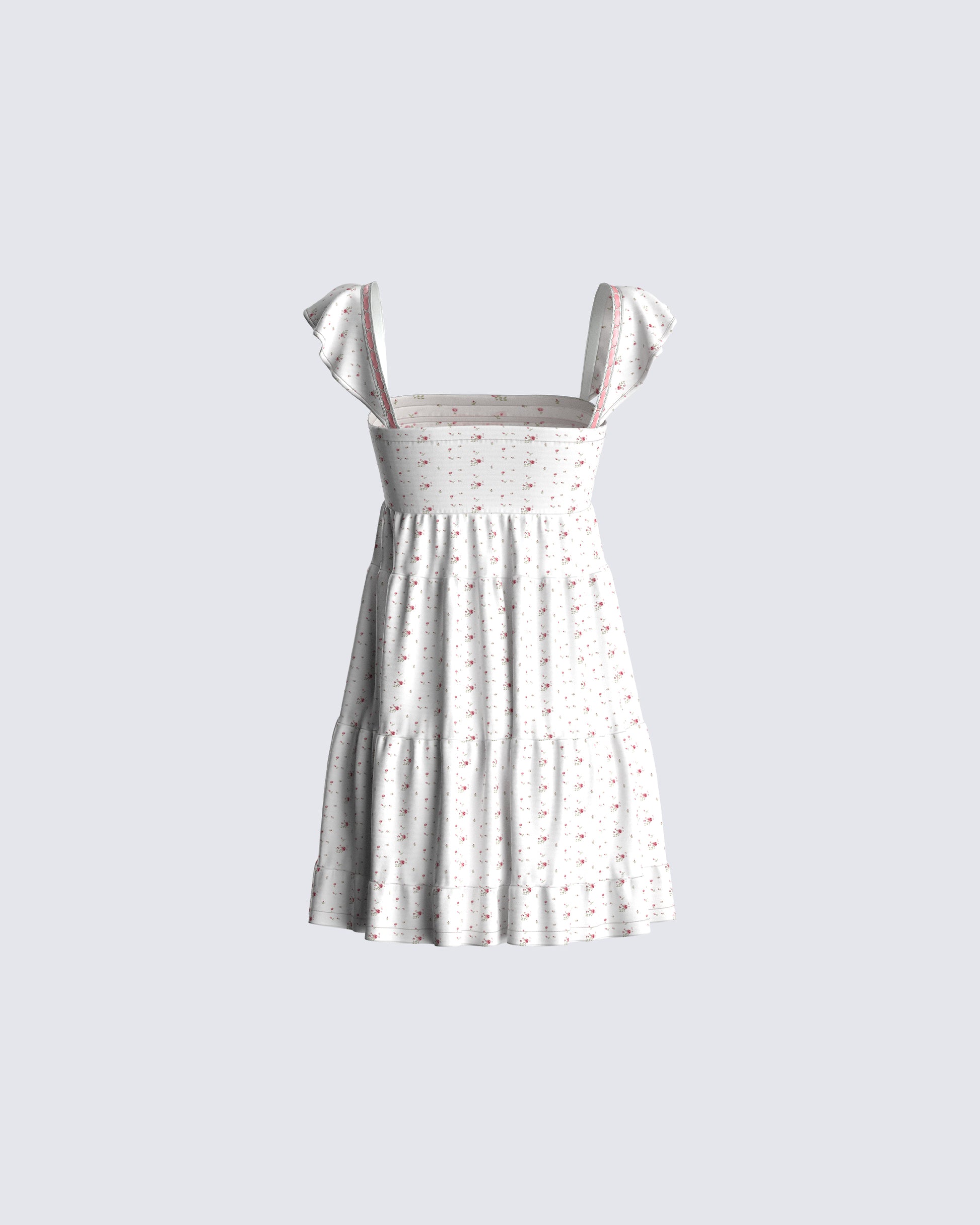 White Floral Mini Dress - Ruffled Cotton Summer XL White Floral Mini Dress - Ruffled Cotton Summer XL