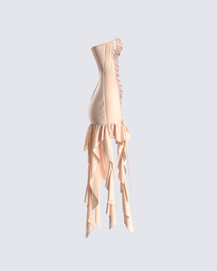 Manon Beige Chiffon Lace Up Dress