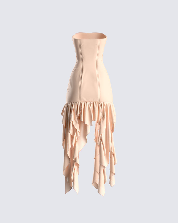 Manon Beige Chiffon Lace Up Dress